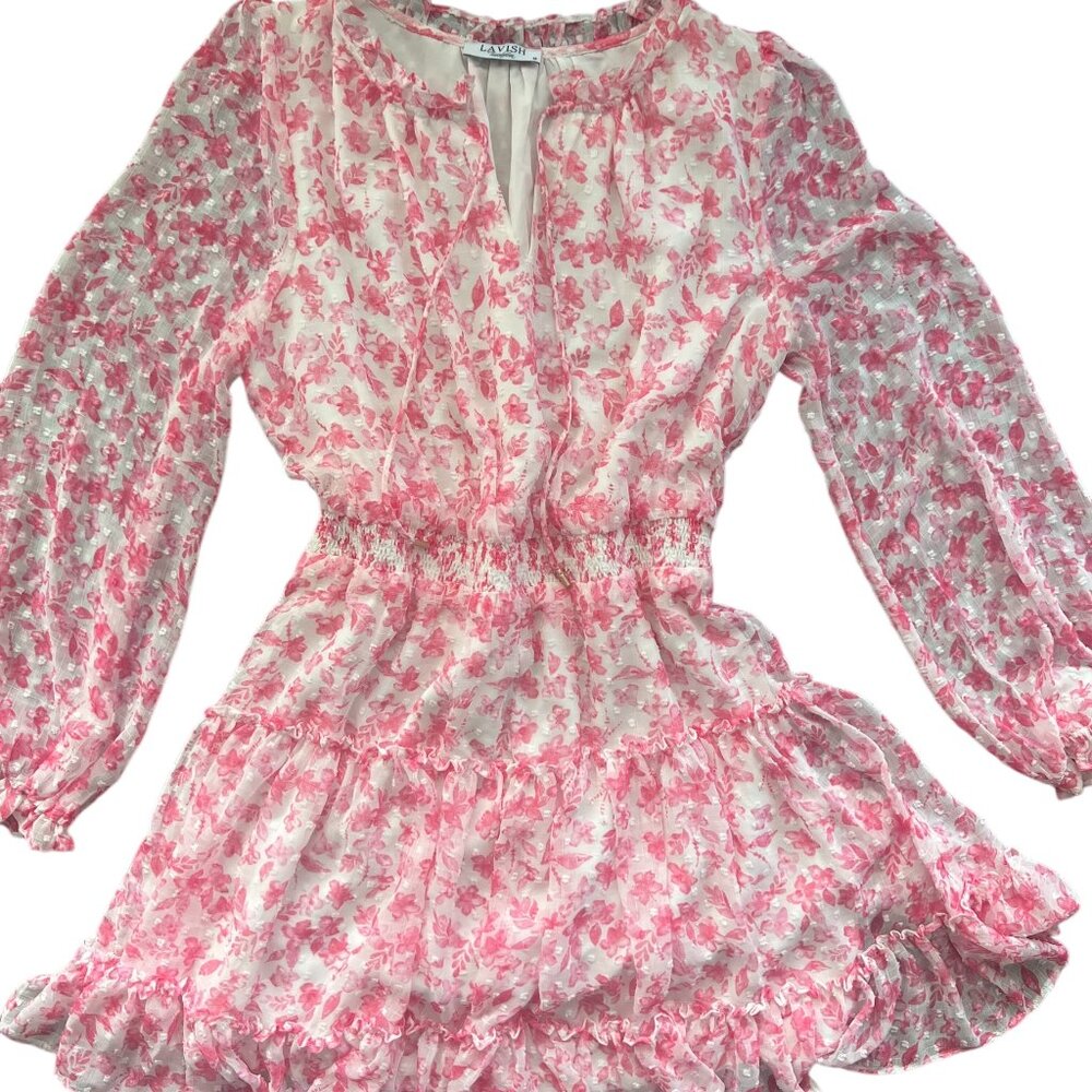 Lavish Boutique Pink Long Sleeve Mini Dress - Size Medium